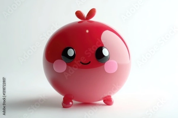 Fototapeta A cute, red, spherical character with small legs and a happy expression.