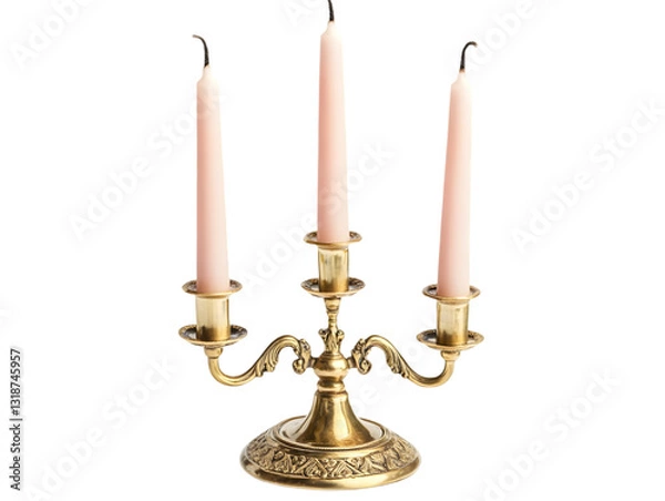 Fototapeta An elegant vintage candelabra with three pink candles, perfect for creating a warm and inviting atmosphere.