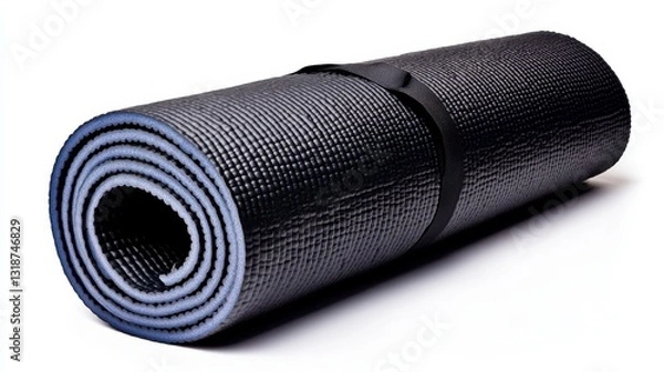 Obraz Rolled Dark Gray Foam Mat with Blue Edging and Black Strap