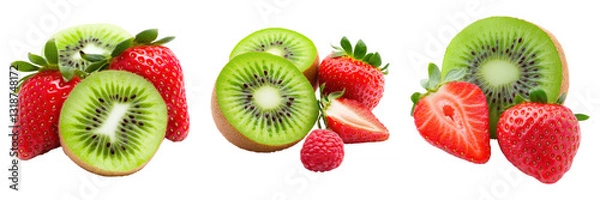 Fototapeta Fresh kiwi and strawberry slices with vibrant colors
