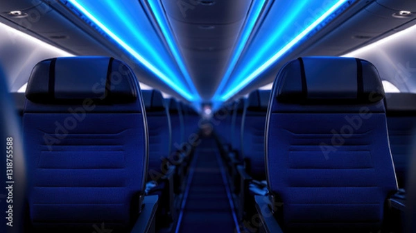 Obraz Interior of a subway train with empty seats and no passengers in a city tunnel