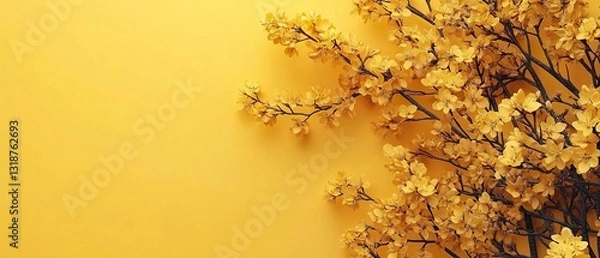 Fototapeta A yellow background with a tree branch on it
