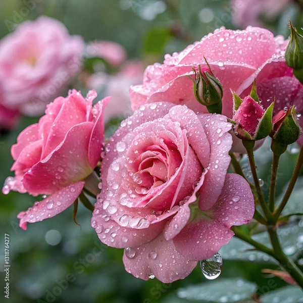 Obraz pink rose with water drops