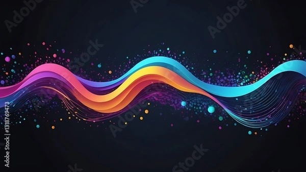 Fototapeta 3D holographic data stream, flowing neon information particles