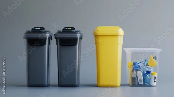 Obraz A visual comparison of waste separation efficiency between a smart bin and a traditional bin.