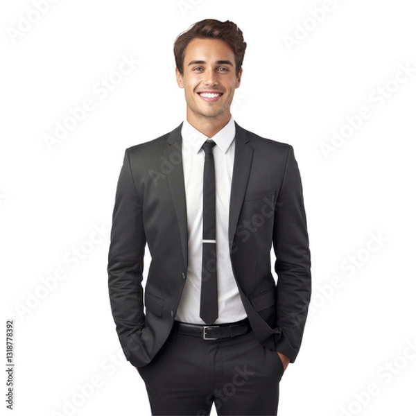 Fototapeta A man in a suit and tie is smiling isolated on transparent background