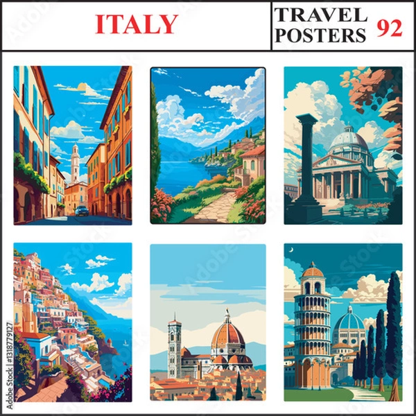 Fototapeta Italy Modena Lake Como Rome Travel Poster Wall Art Print Collection Set Part 92