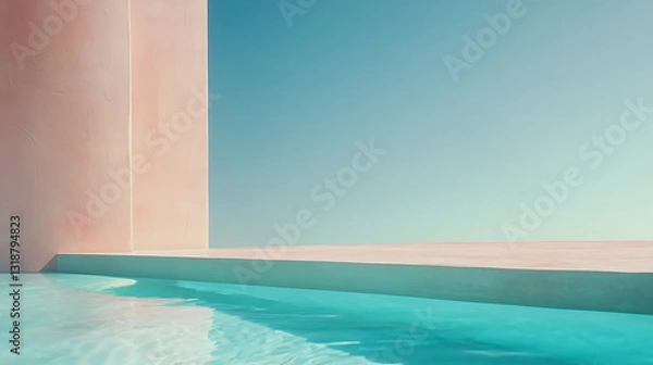 Fototapeta Refreshing pool scene modern architecture minimalist design serene environment wide angle view tranquil concept
