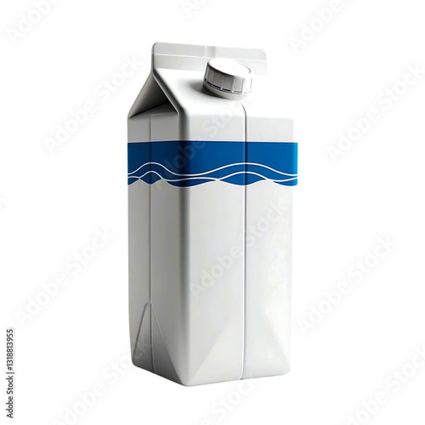 Obraz Milk Carton with White Plastic Container and Blue Wave Label – Minimalist Dairy Product Packaging in High-Contrast 3D Rendering on a White Background