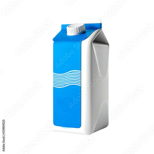 Obraz Milk Carton with White Plastic Container and Blue Wave Label – Minimalist Dairy Product Packaging in High-Contrast 3D Rendering on a White Background