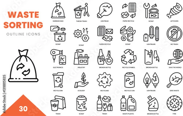 Fototapeta waste sorting outline icon collection. Vector illustration
