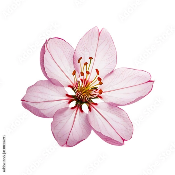 Obraz Close-up view of a single sakura flower with delicate pink petals, Extreme close up of one cherry blossom. showing intricate details of the stamen and pistil. single sakura flower on PNG background
