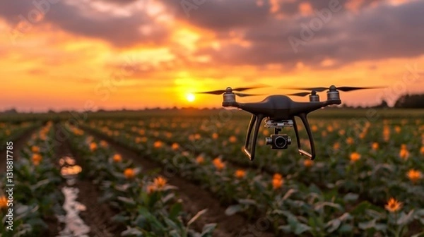 Obraz Aerial drone showcasing expansive agricultural fields highlighting productive land and farming practices for a scenic view