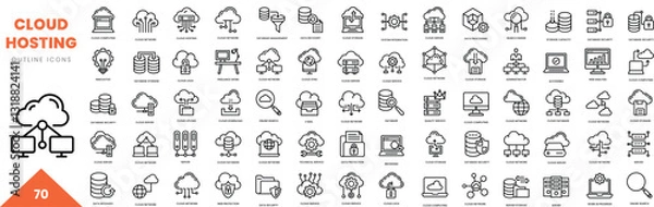 Fototapeta cloud hosting outline icon collection. Vector illustration