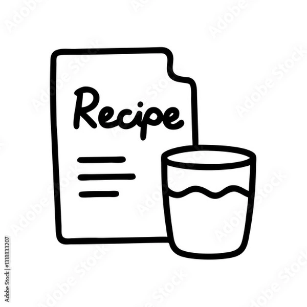 Fototapeta Recipe card and glass of beverage in a line drawing, cooking and drinks concept