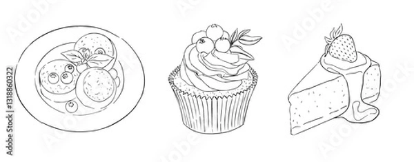 Fototapeta A selection of coloring pages for different desserts. Vector illustration