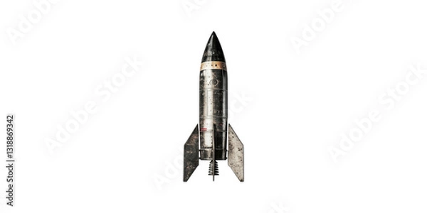 Fototapeta Vintage rocket ship model with metallic details isolated on transparent background