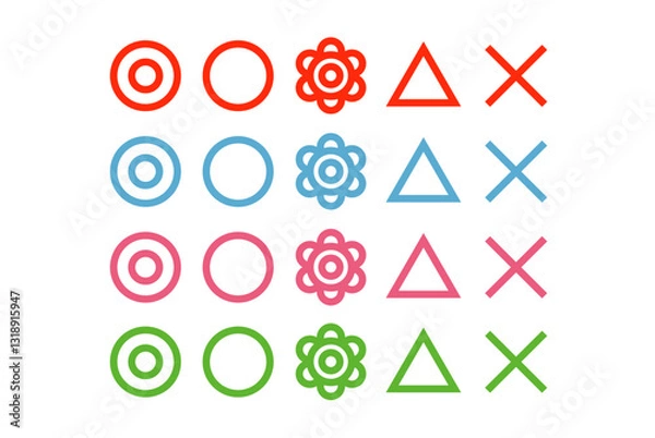 Obraz カラフルな丸三角バツのセット