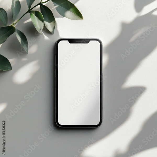Fototapeta Create a minimalistic cell phone image in vertical orientation on a light gray background. . High quality photo