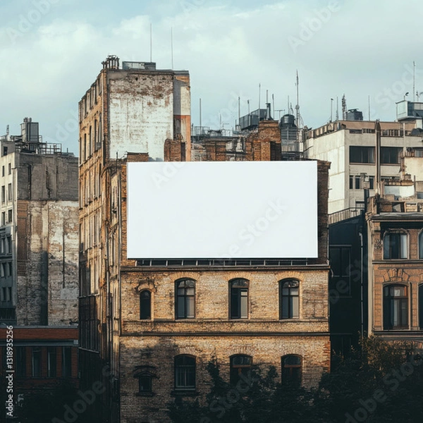 Fototapeta Create an image of a city scene with a billboard on the side of a building. High quality photo