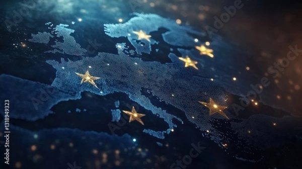 Obraz Europe map, stars, digital, night, global, connection, background, news, presentation