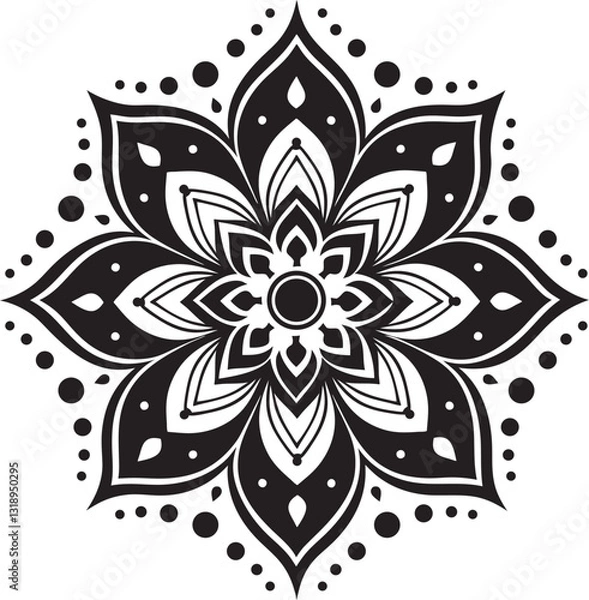 Obraz Indian Traditional and Cultural Rangoli, Alpona, Kolam, or Paisley vector line art. Bengal art India. for textile printing, logo, wallpaper Pro Vector