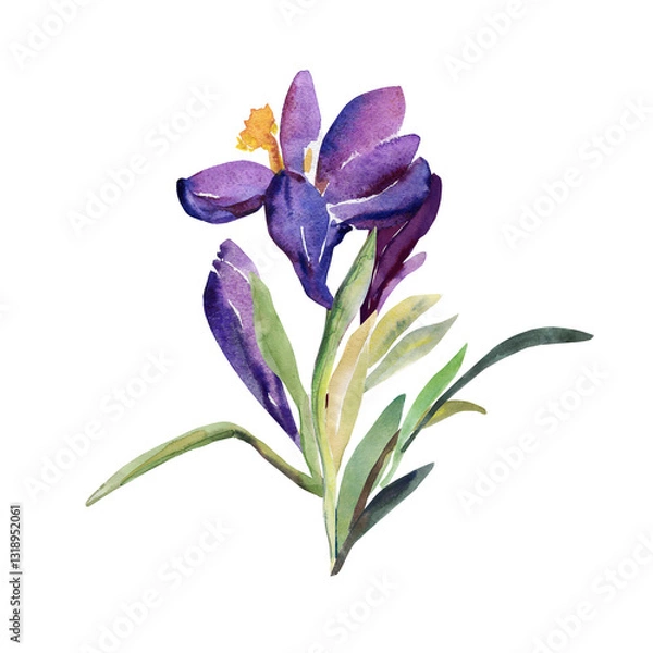 Fototapeta Dekoratives Schneeglöckchen.Pattern of wild flowers, watercolor  image  on a colored background.