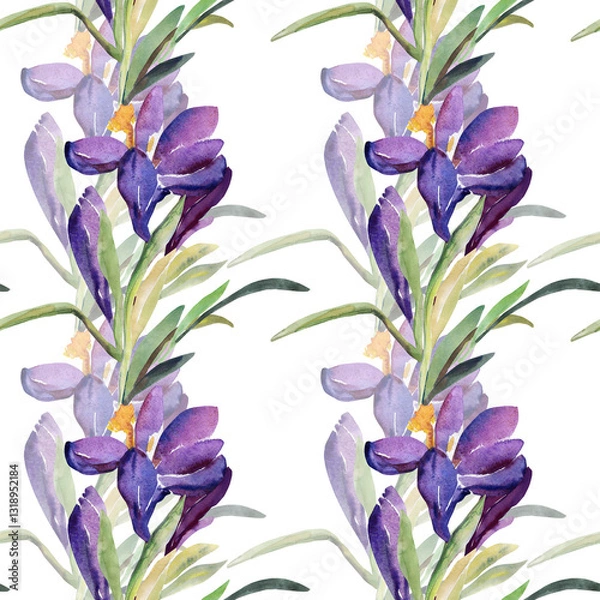Fototapeta Dekoratives Schneeglöckchen.Pattern of wild flowers, watercolor  image  on a colored background.