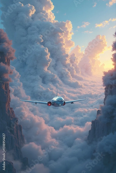 Fototapeta Airplane above the clouds、 fantastic world、A world I've never seen
