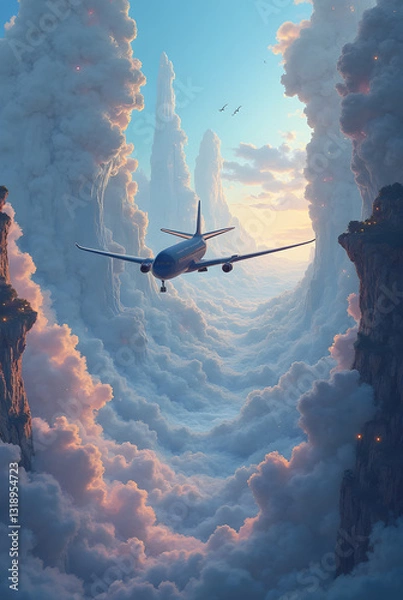 Fototapeta Airplane above the clouds、 fantastic world、A world I've never seen
