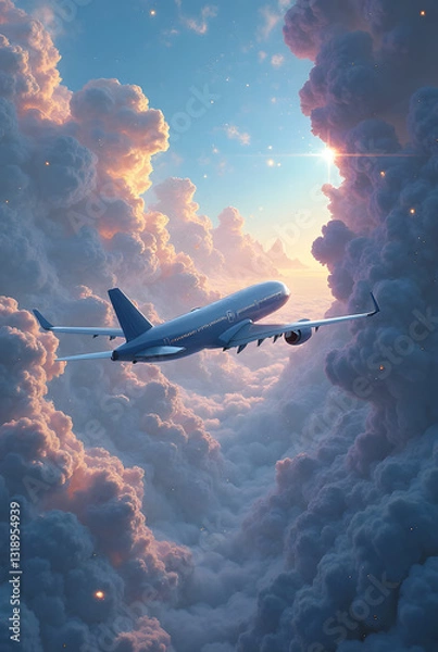 Fototapeta Airplane above the clouds、 fantastic world、A world I've never seen
