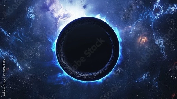 Fototapeta Abstract black hole with a glowing aura Abstract universe with a black hole and cosmic swirls