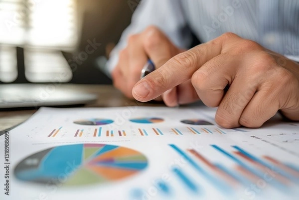 Fototapeta Financial Planner Analyzing Pie Chart and Report