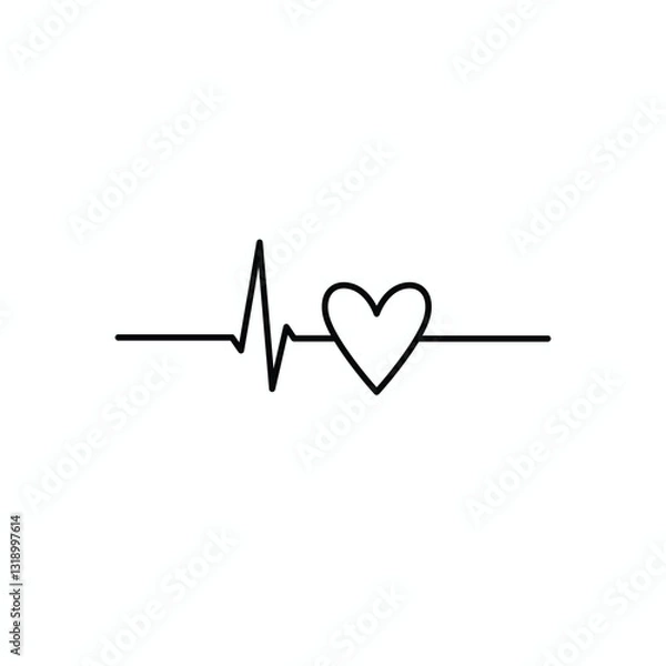 Obraz Heart Rate Line with Heart Icon - Minimalist Design for Health, Wellness, and Medical Themes - Vector Illustration