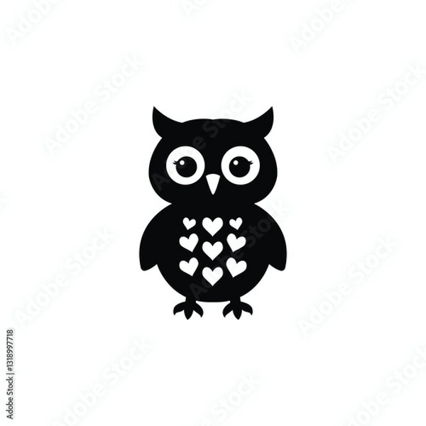 Obraz Title: Adorable Black Owl with Heart Patterns Perfect for Valentine's Day or Love-Themed Designs