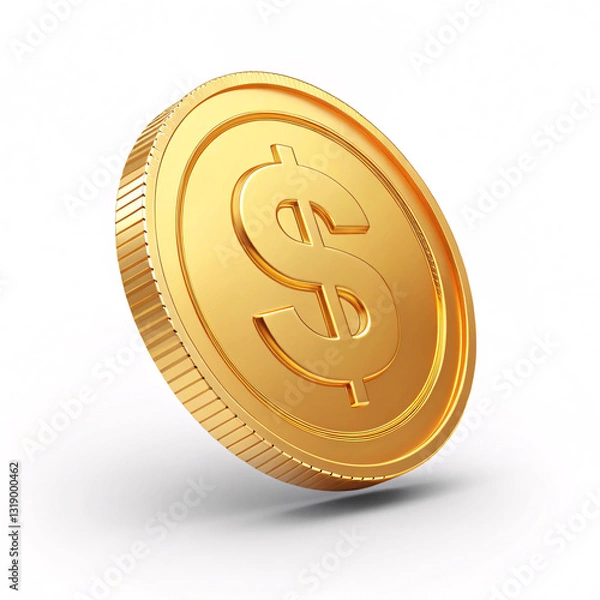Fototapeta Shiny Golden Coin with Embossed Dollar Symbol isolated on transparent background