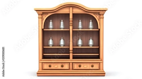 Fototapeta Ornate Wooden Cabinet with Shelves for Display and Storage in Classic Vintage Style