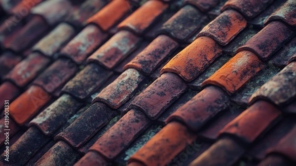 Fototapeta Weathered Roof Tiles: A Detailed Look at Architectural Texture