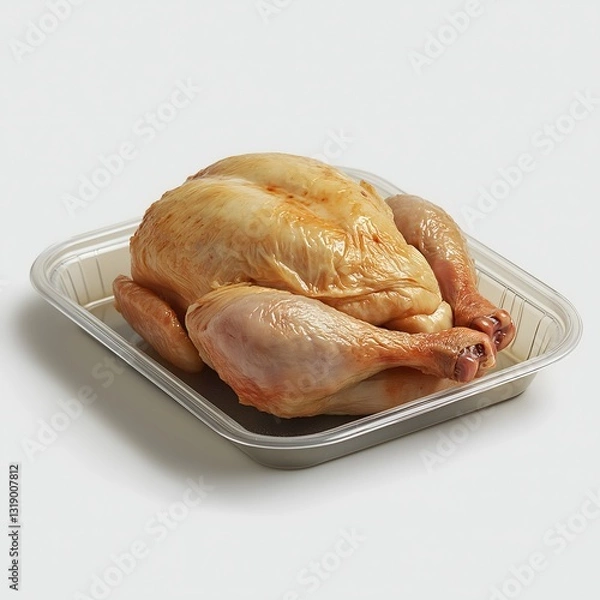 Fototapeta Freshly cooked whole chicken isolated on white