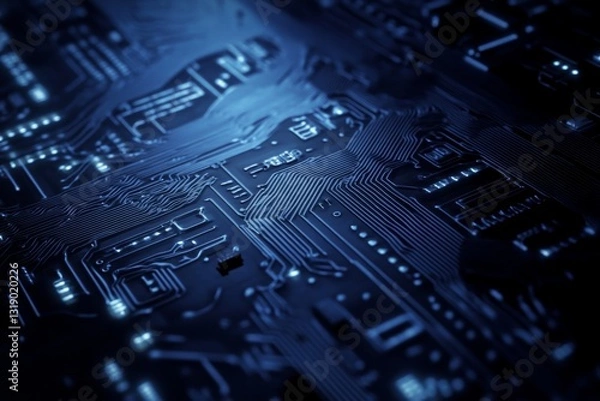 Obraz Minimalist dark blue technology background with circuit patterns
