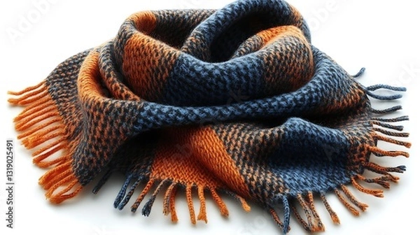 Fototapeta Soft Warm Autumn Winter Blue Orange Plaid Check Wool Scarf Shawl