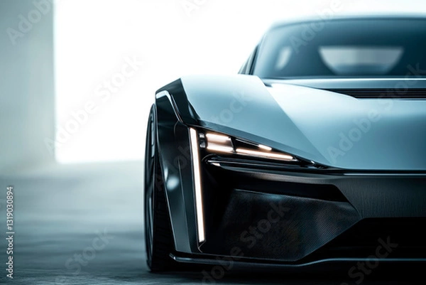 Fototapeta Headlight of modern grey car, close-up view.