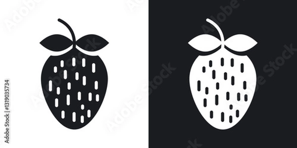 Fototapeta Strawberry icons in solid black and white collection