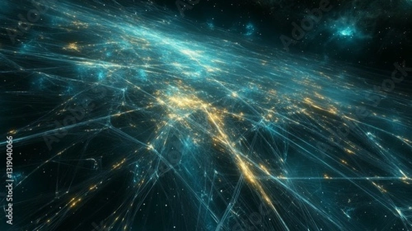 Obraz Hyper-detailed abstract network with luminous blue digital grid in deep space

