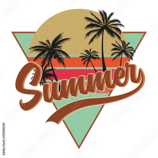 Obraz summer logo with palm trees, triangle shape and a sun.