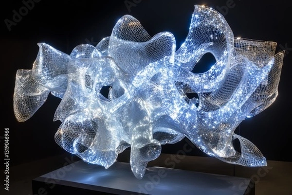 Obraz Abstract futuristic sculpture of interconnected digital strands and glowing energy
