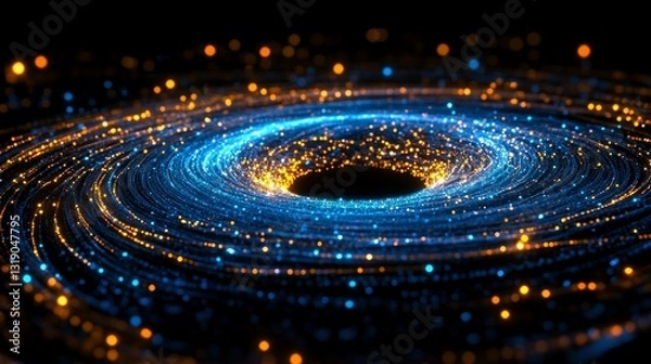 Fototapeta Mesmerizing digital spiral with luminous particles and neon trails

