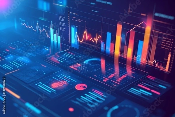 Obraz Futuristic digital dashboard with interactive charts and neon accents
