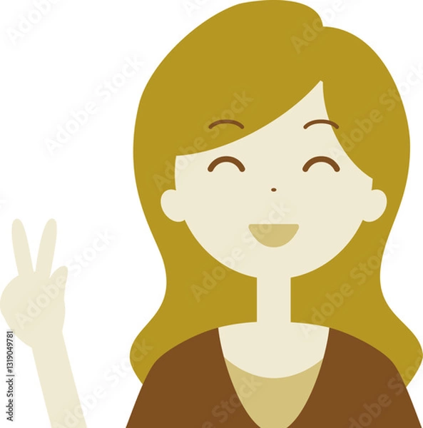 Obraz セピア色の女性のバストショットイラスト