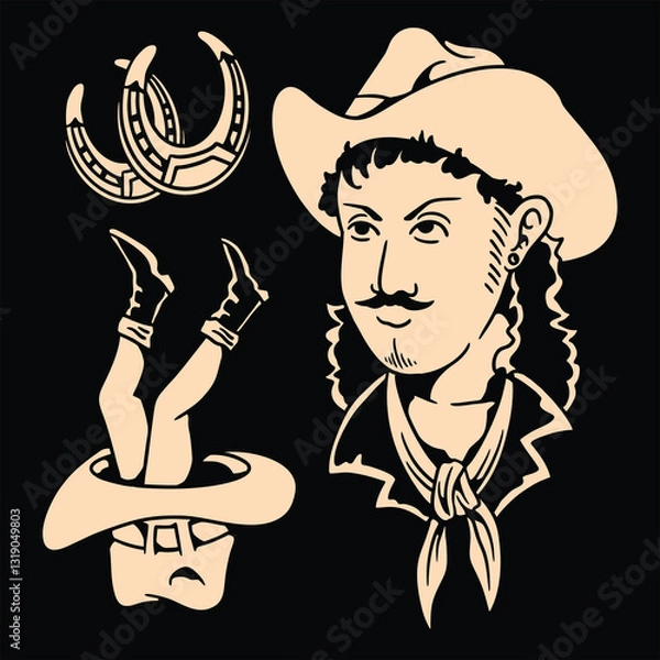 Obraz cowboy tattoo flash vector design